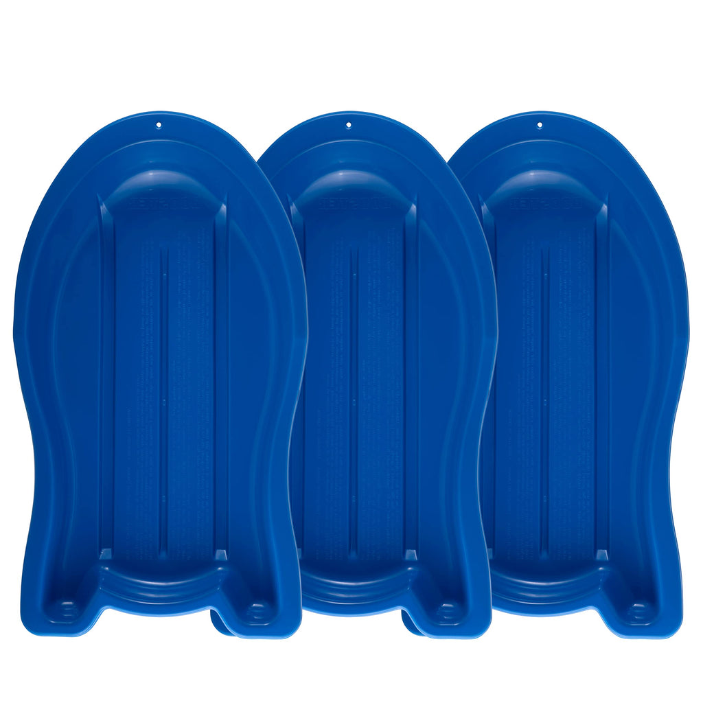 3 Pack Plastic Toboggan Snow Sled with Pull Ropes and Handles T37460
