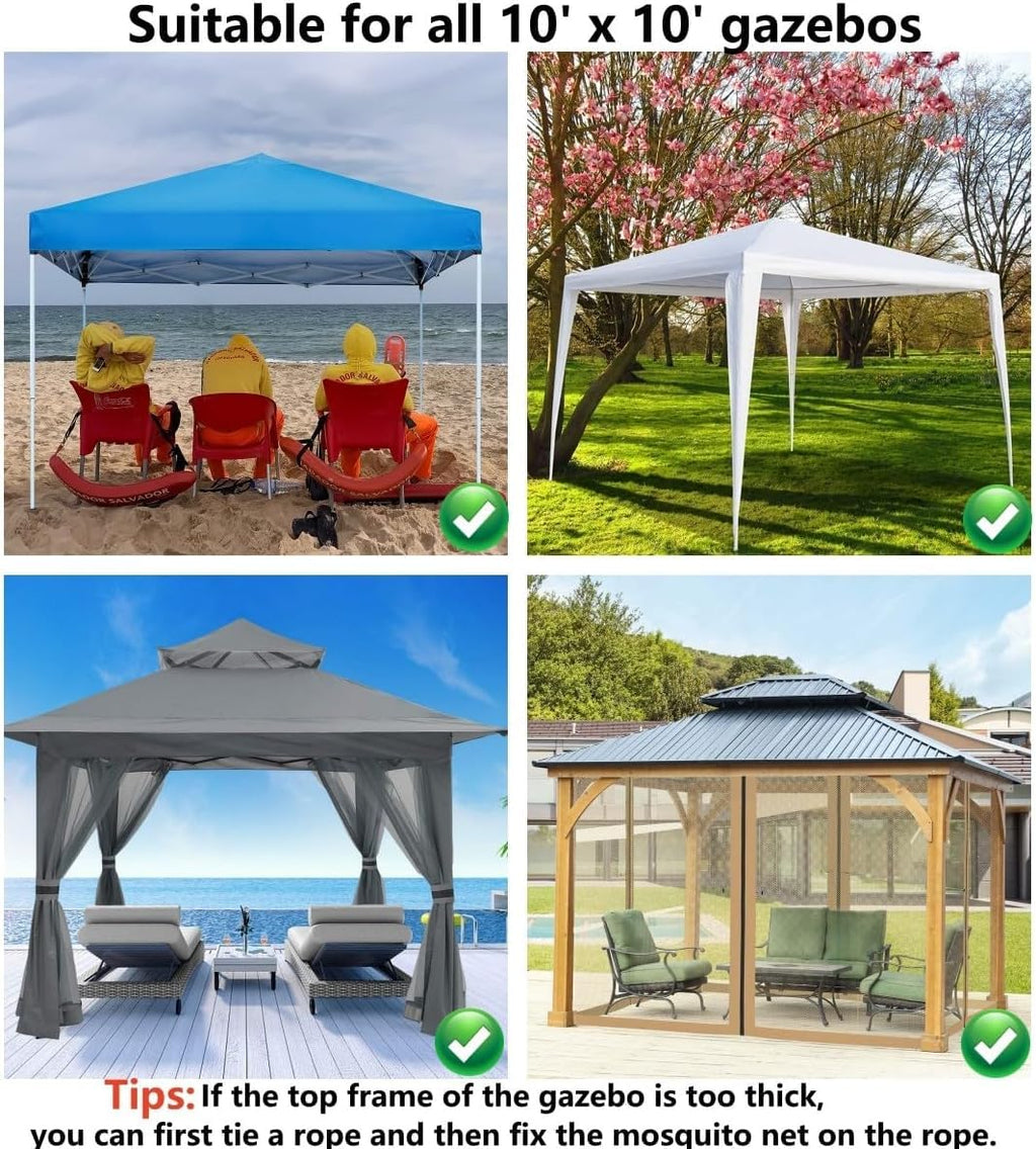 Mosquito Net 4-Panel Canopy Screen Wall with Zipper for 10 x 10' Gazebo Q73234