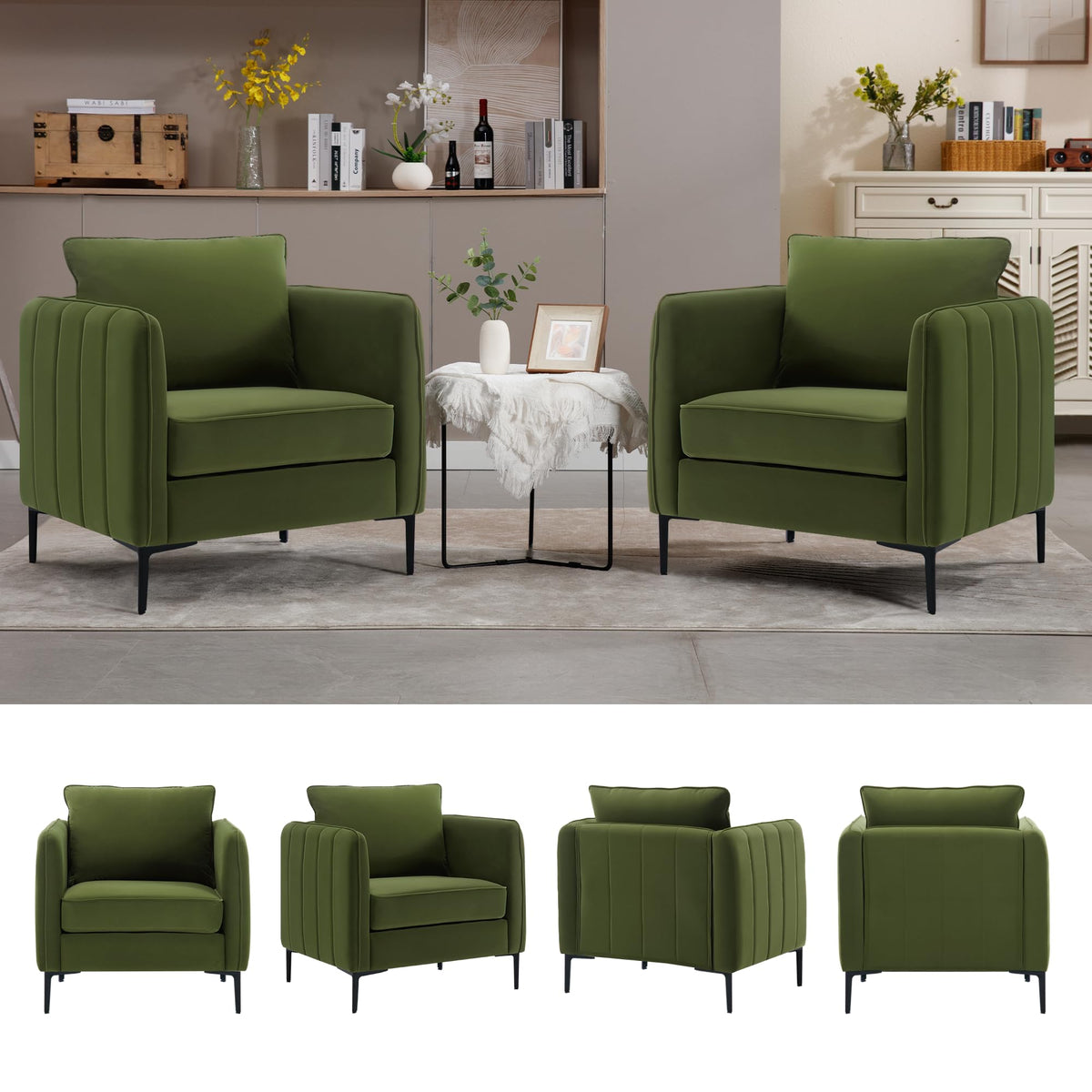 Olive Green Velvet Accent Chairs Set of 2 M730056