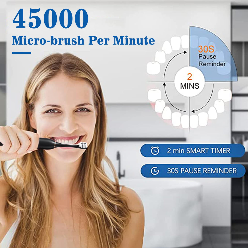Black White 2 Pack Electric Toothbrush with 8 Brush Heads D9565