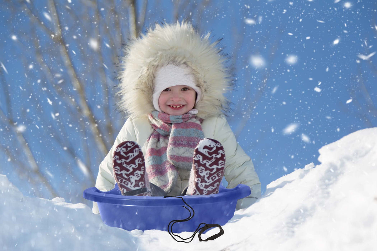 3 Pack Plastic Toboggan Snow Sled with Pull Ropes and Handles T37460