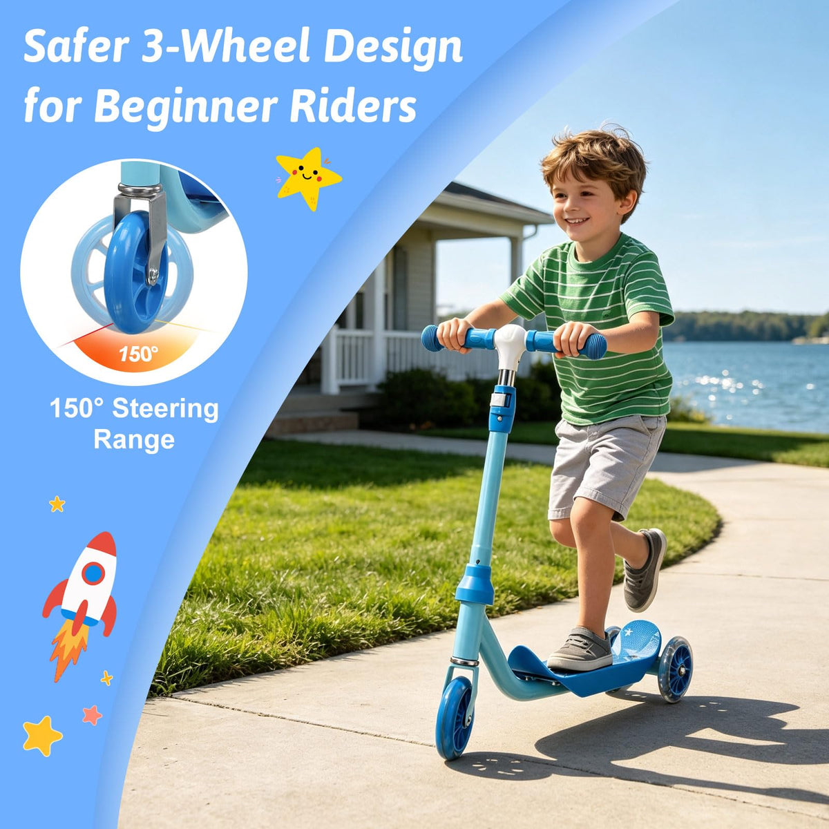 3-Wheel Kids Scooter Ages 2-7 Blue X983995
