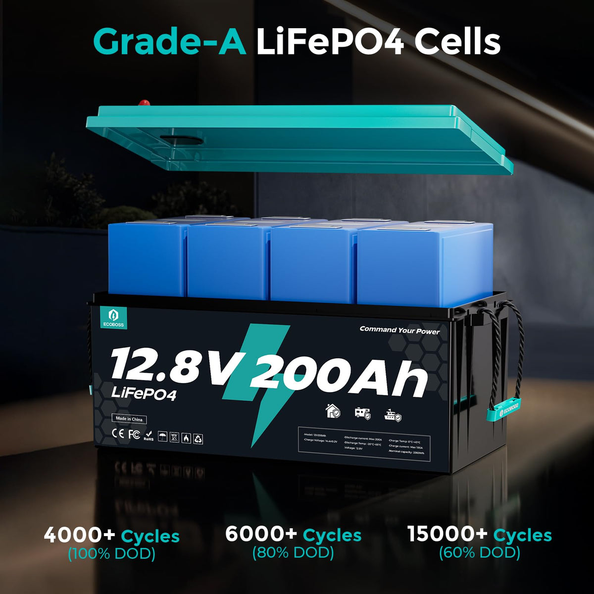 12V 200Ah LiFePO4 Deep Cycle Lithium Battery P1640