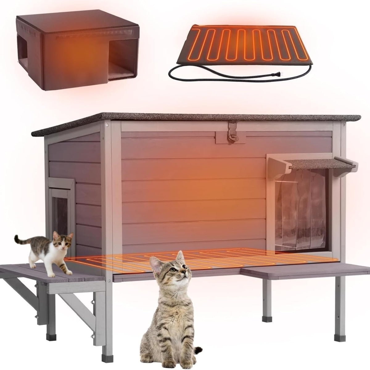 Heated Outdoor Cat House with Heating Pad L240941