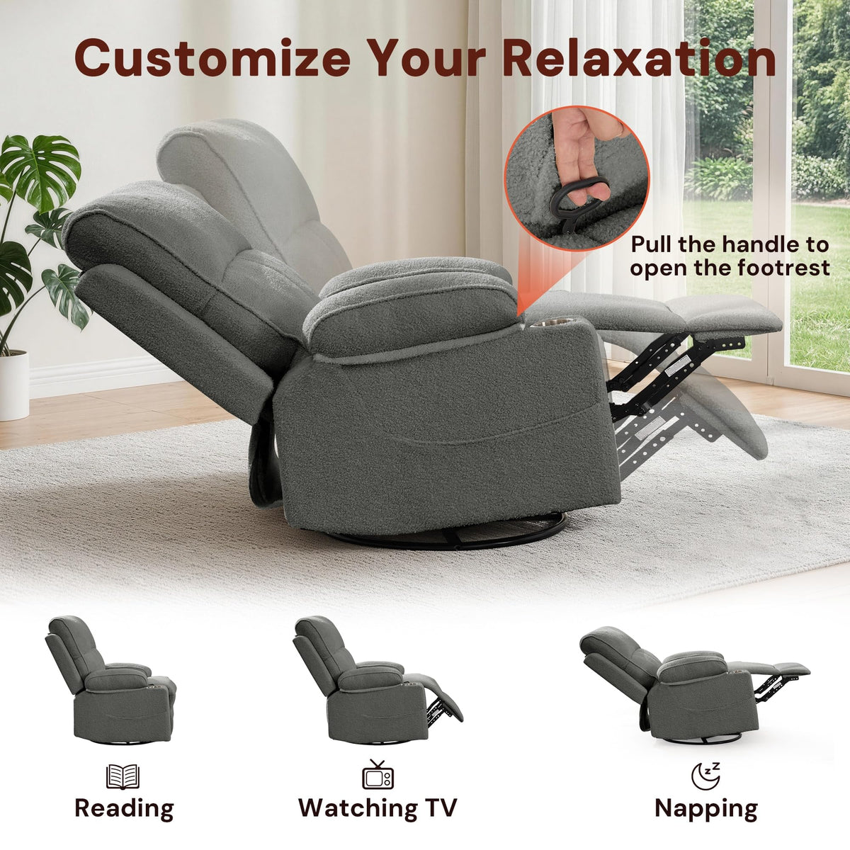 360° Swivel Rocker Recliner Chair with Cup Holders B274581