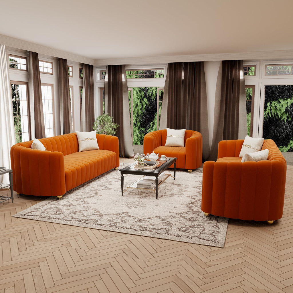 Orange Velvet Tufted 3-Piece Sofa Set B805