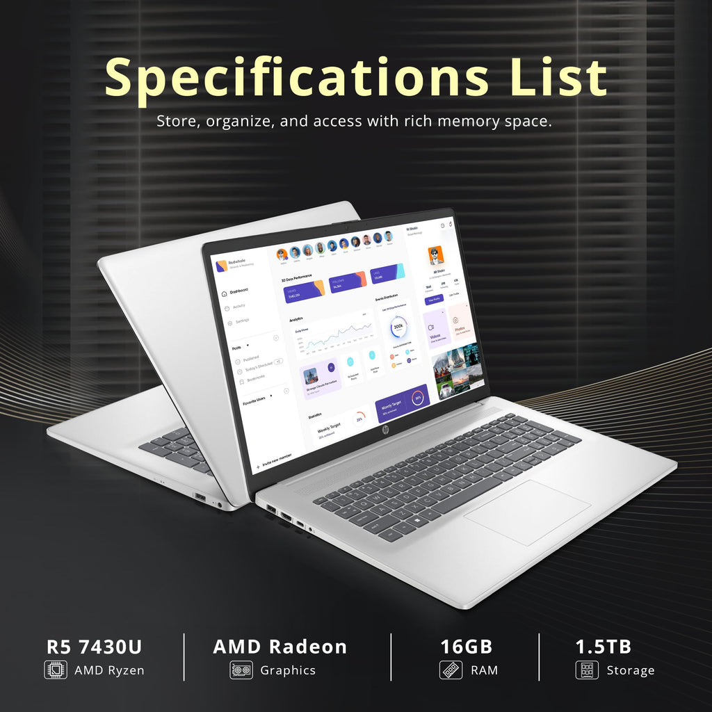 17.3" HD+ Touchscreen Laptop, AMD Ryzen 5, 16GB RAM, 1.5TB Storage, Silver D7477