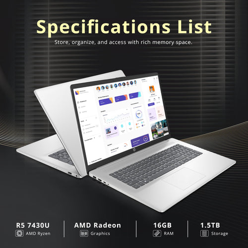 17.3" HD+ Touchscreen Laptop, AMD Ryzen 5, 16GB RAM, 1.5TB Storage, Silver D7477