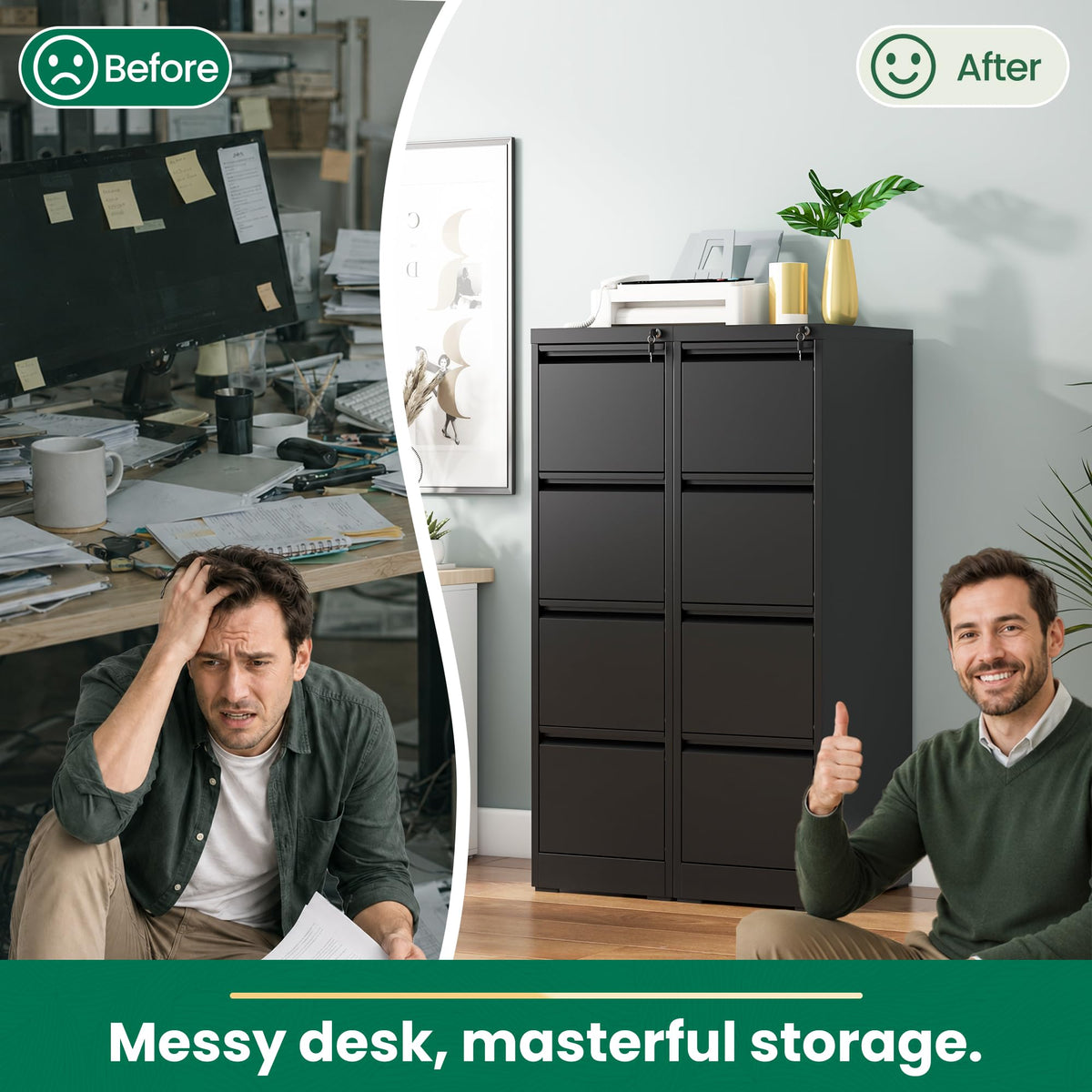 Black 4 Drawer Metal File Cabinet with Lock B601433