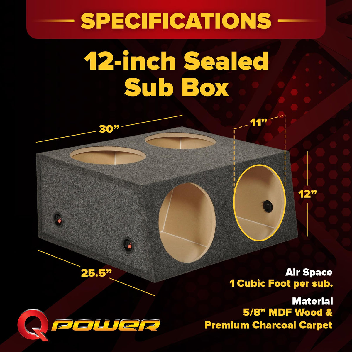 12 Inch 4 Hole Sealed Divided Speaker Box Subwoofer Enclosure Q9449