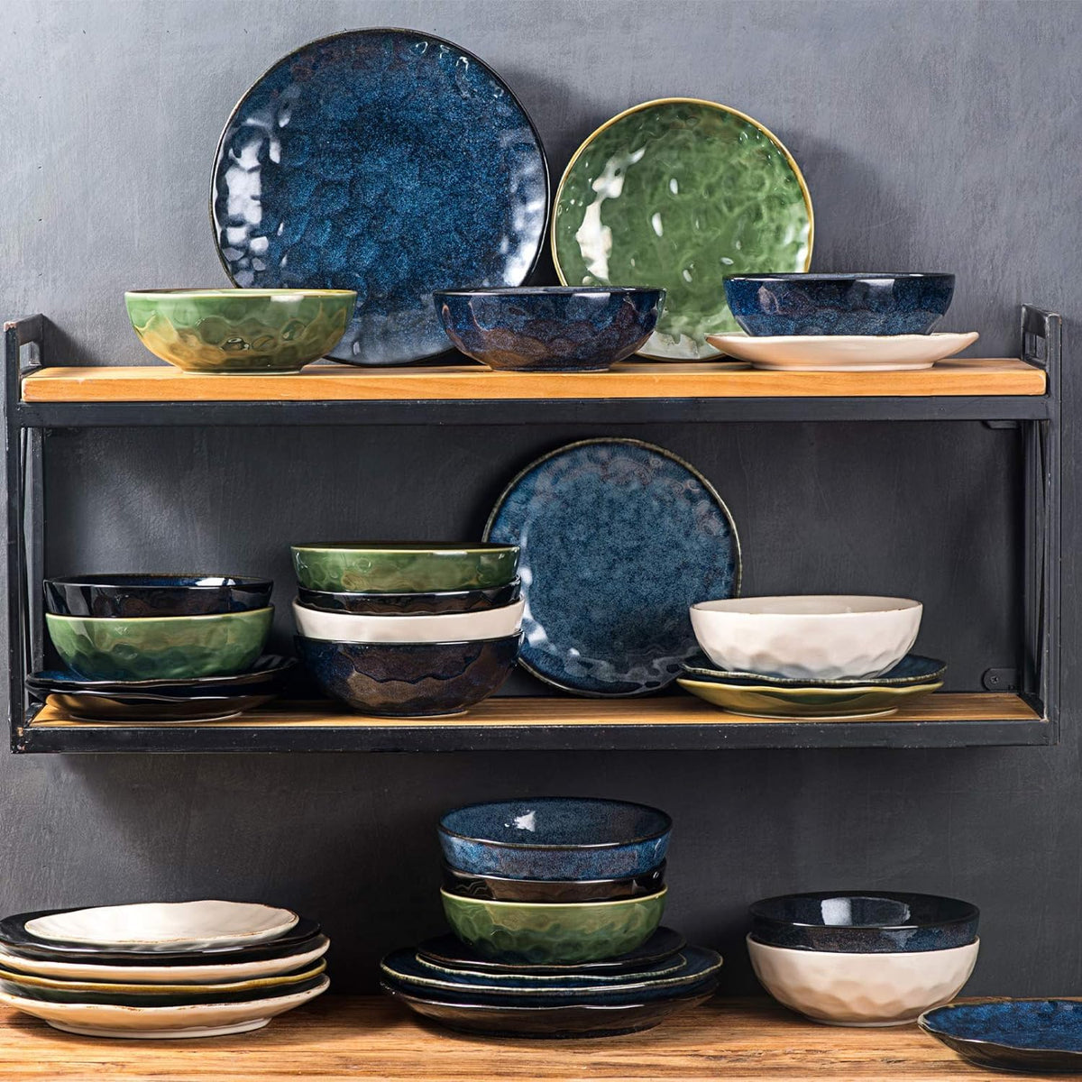 Ceramic Salad Bowls Set, 32 Ounce, Set of 4, Blue N328