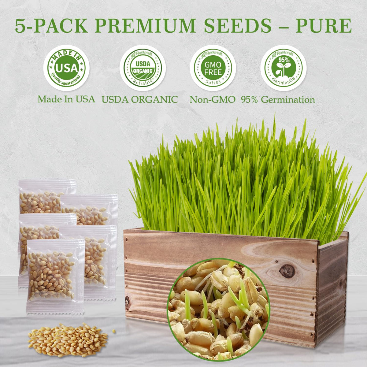 Non-GMO Wheatgrass Cat Grass Kit with Wood Planter Soil & Tools 17-Piece Set N57816