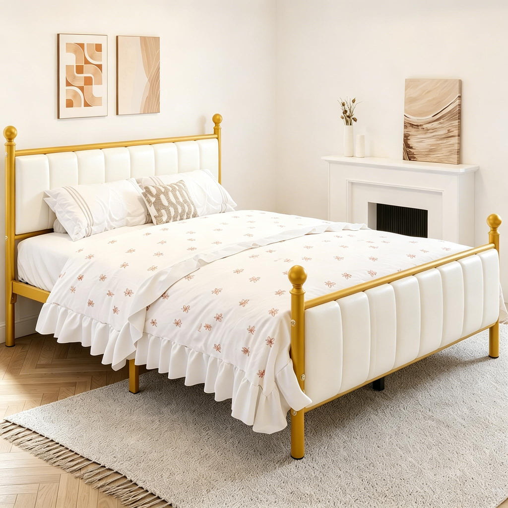 Gold Full Size Bed Frame with Headboard and Under Bed Storage L6333