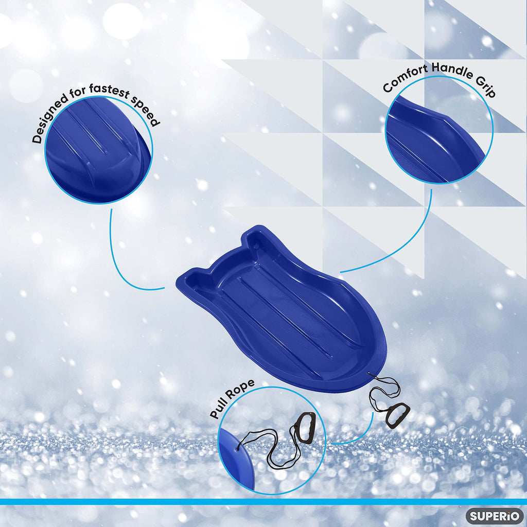 3 Pack Plastic Toboggan Snow Sled with Pull Ropes and Handles T37460