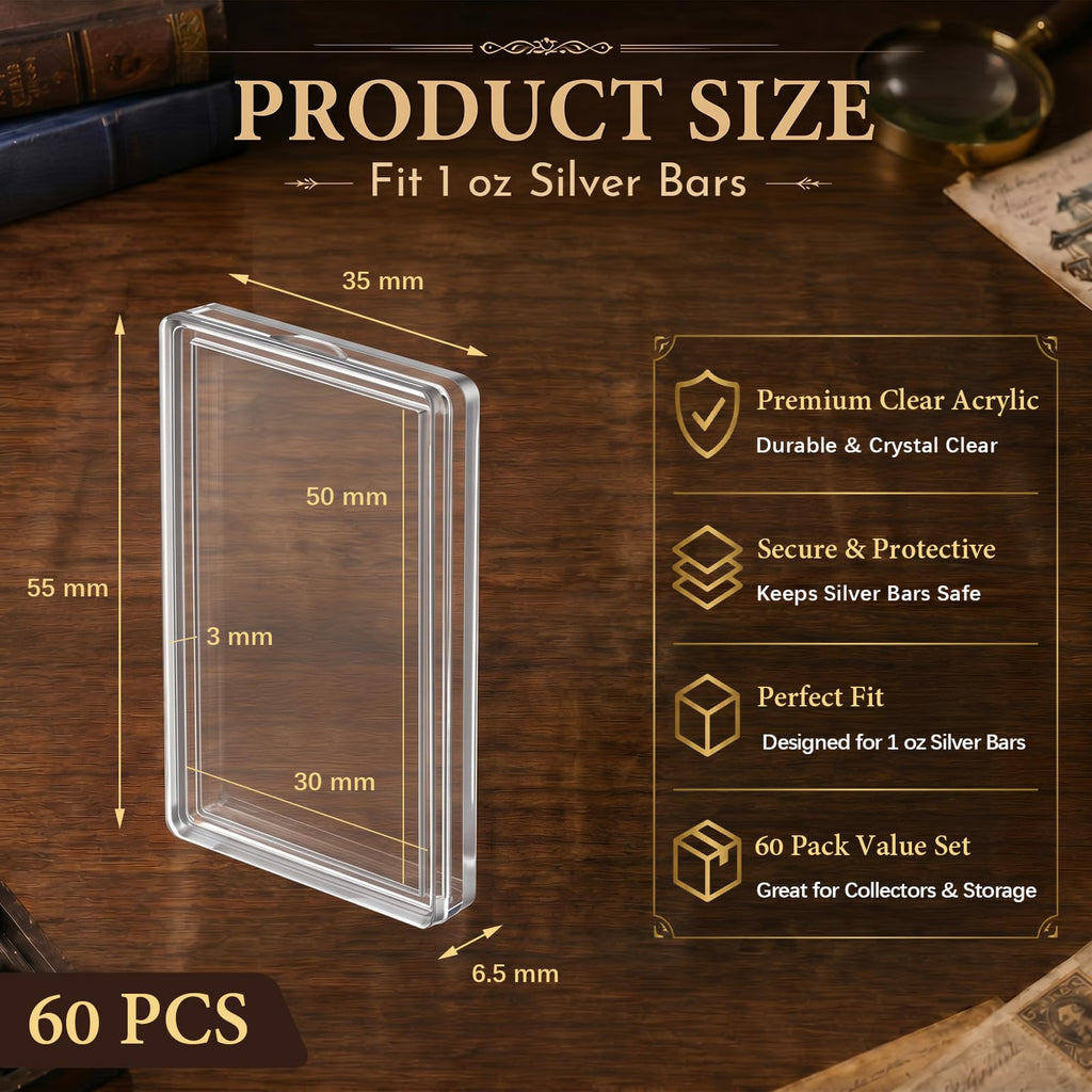 60 Pcs Silver Bar Holder Case O412246