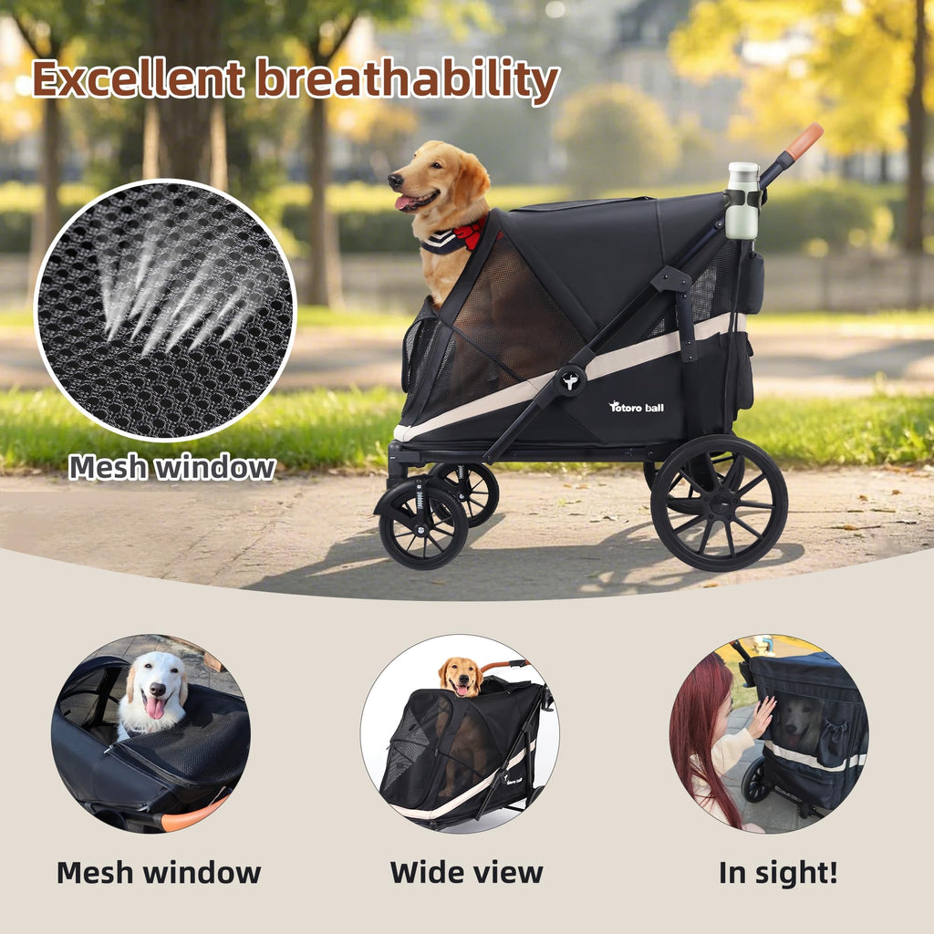 Black Large 4 Wheel Dog Stroller with Storage Pocket Y157512