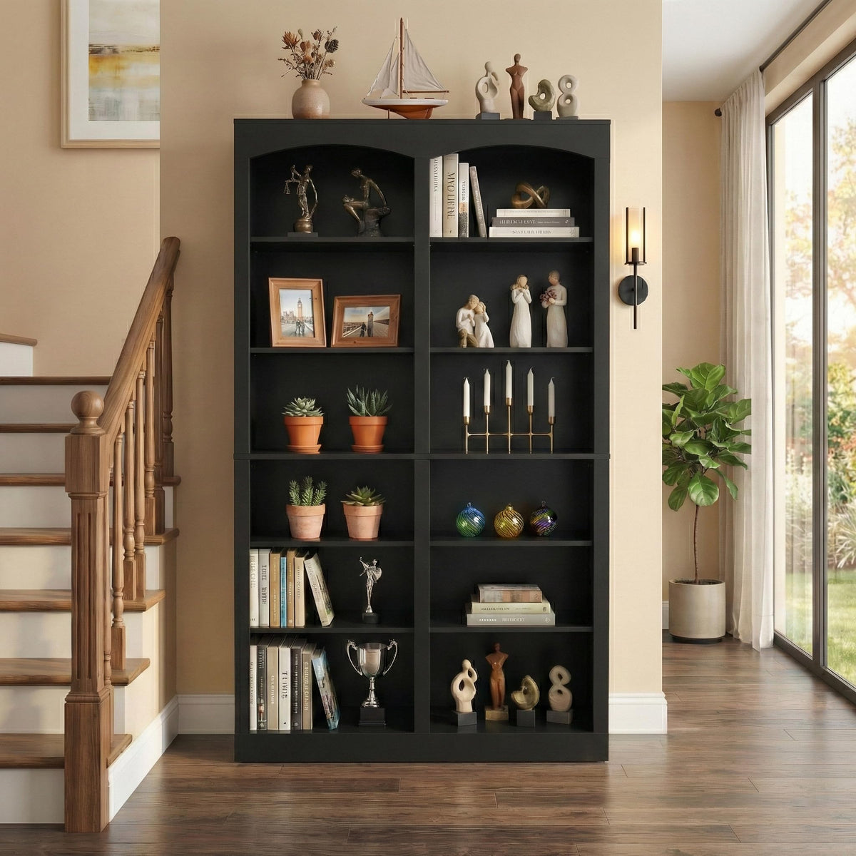 71" Tall Black 12-Tier Wood Bookcase E218