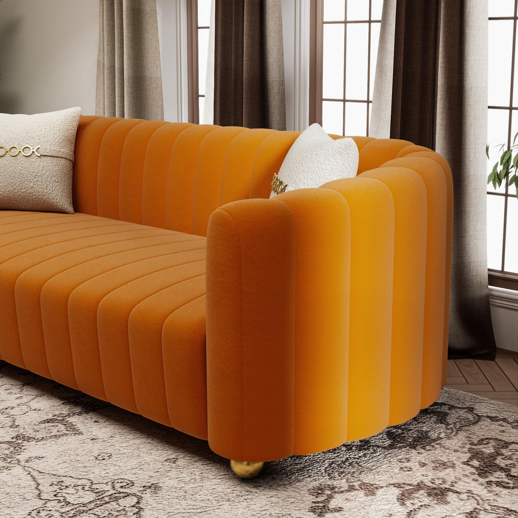 Orange Velvet Tufted 3-Piece Sofa Set B805