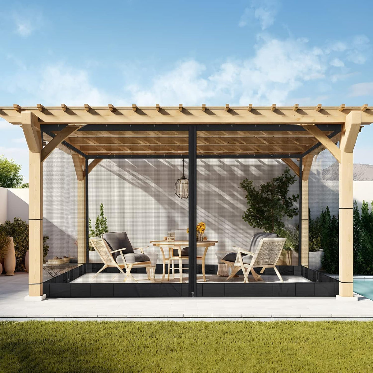 Mosquito Net 4-Panel Canopy Screen Wall with Zipper for 10 x 10' Gazebo Q73234