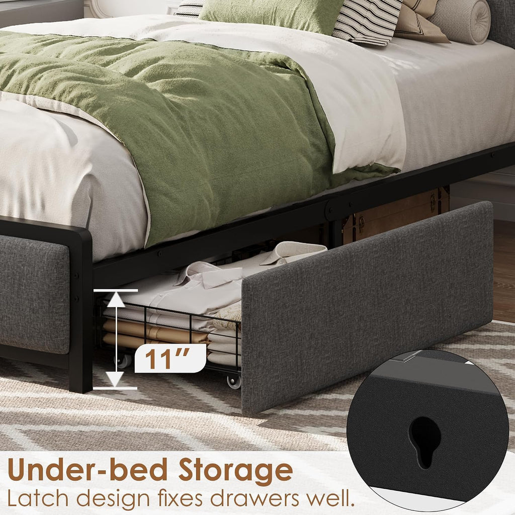 Twin Size Bed Frame with Storage Drawers and Charging Station C9780