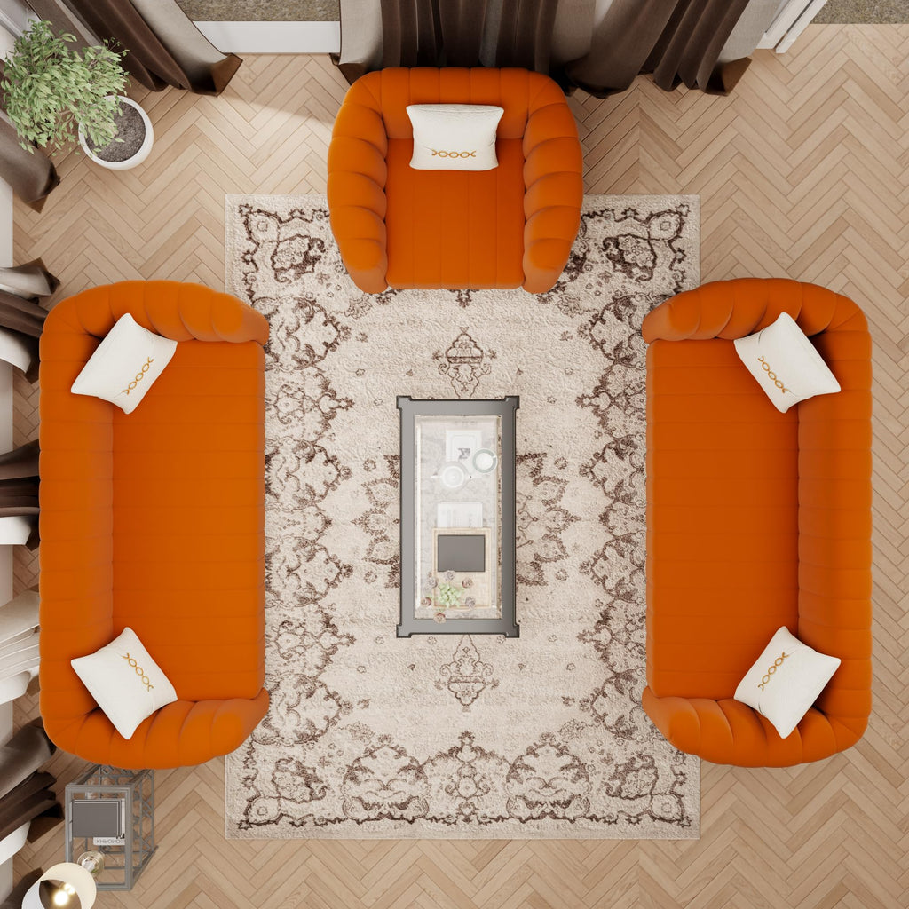 Orange Velvet Tufted 3-Piece Sofa Set B805