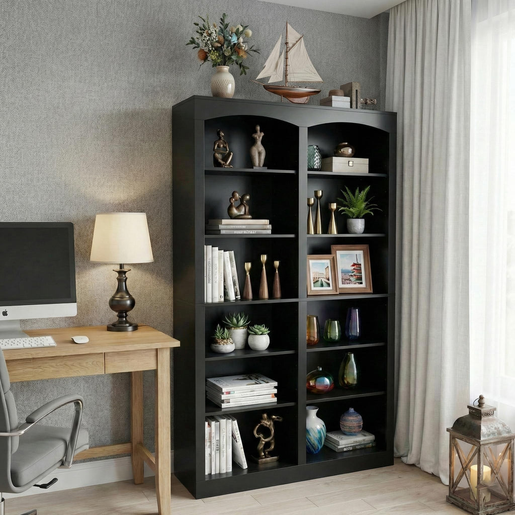 71" Tall Black 12-Tier Wood Bookcase E218