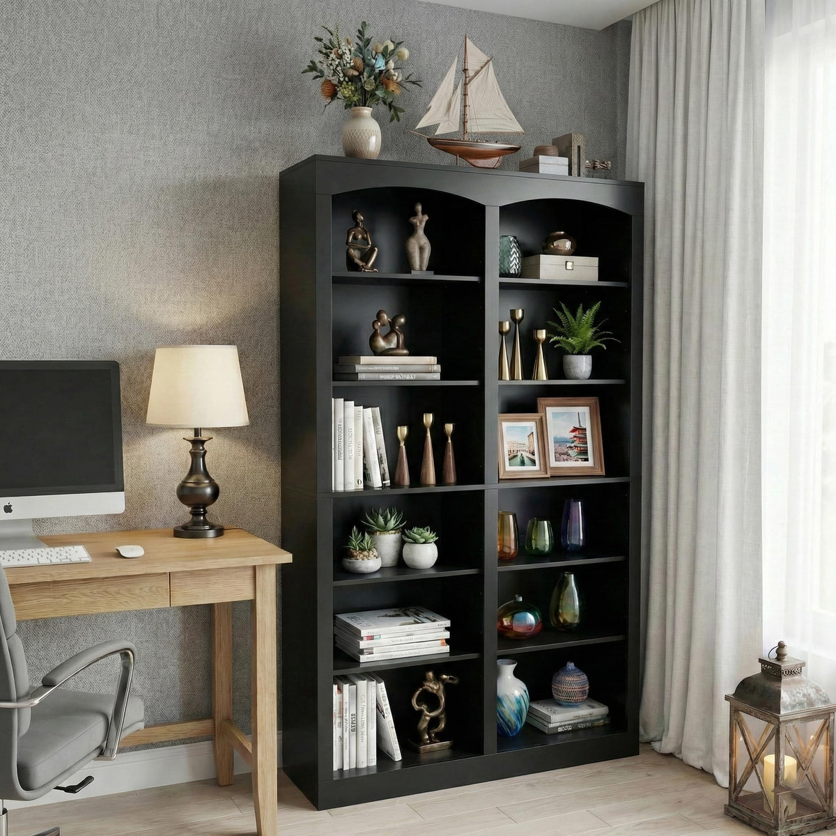 71" Tall Black 12-Tier Wood Bookcase E218