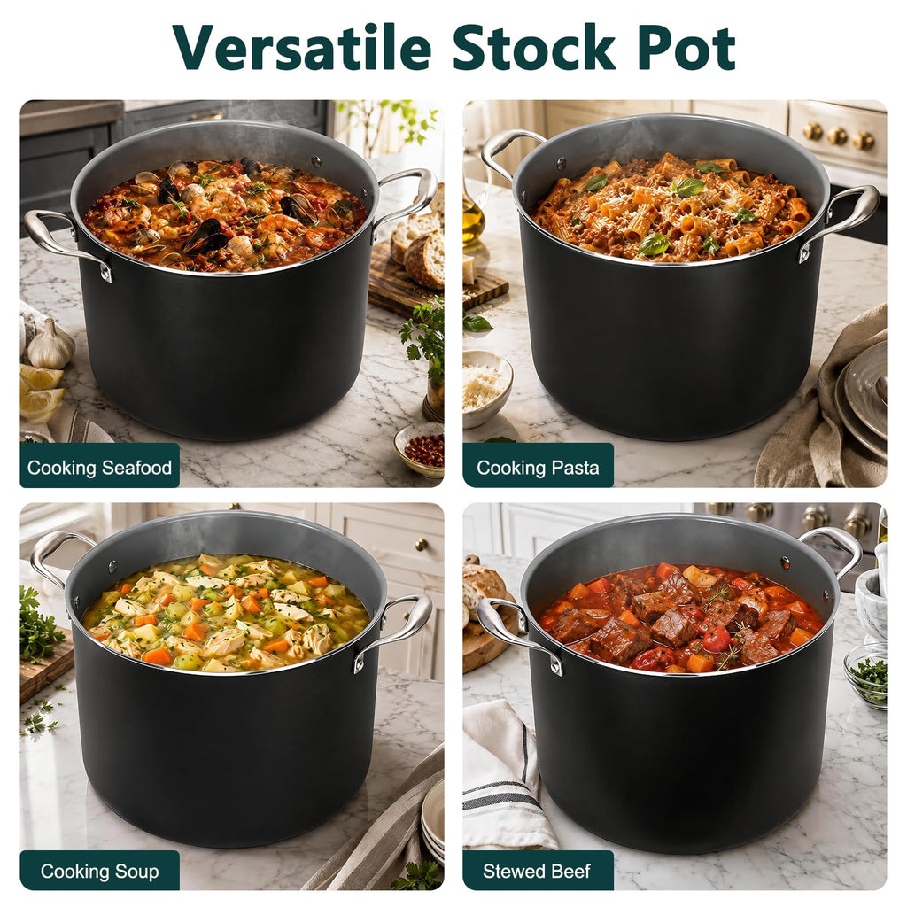 16QT Nonstick Ceramic Stock Pot with Tempered Glass Lid I260584
