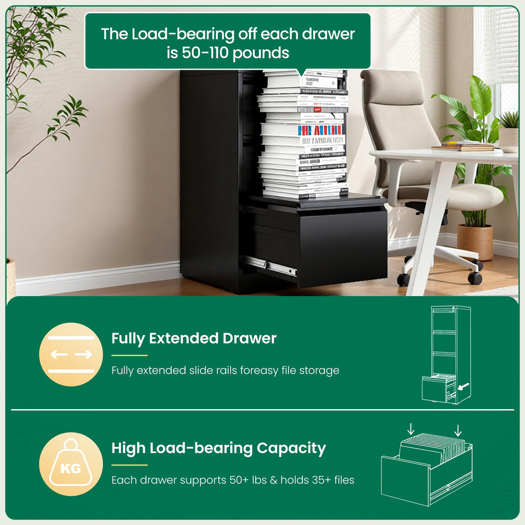 Black 4 Drawer Metal File Cabinet with Lock B601433
