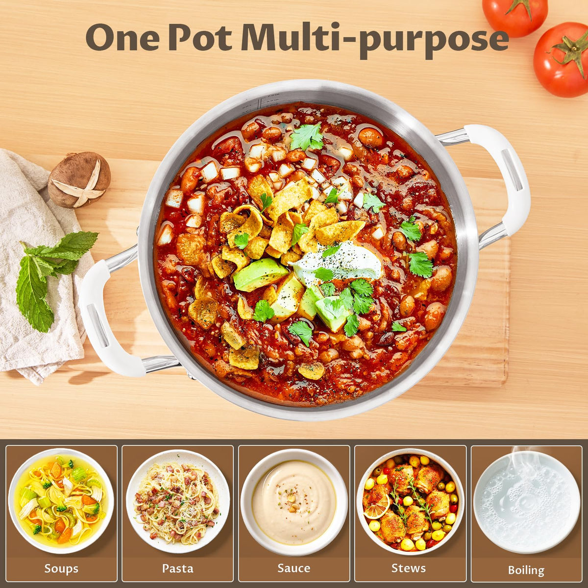 10QT 3-Ply Stainless Steel Stock Pot with Lid V617