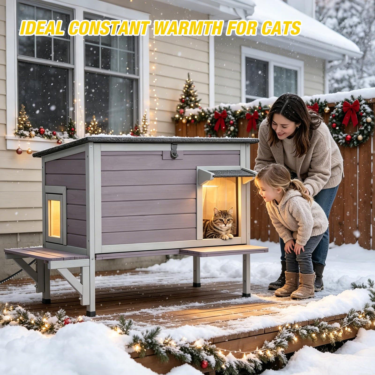 Heated Outdoor Cat House with Heating Pad L240941