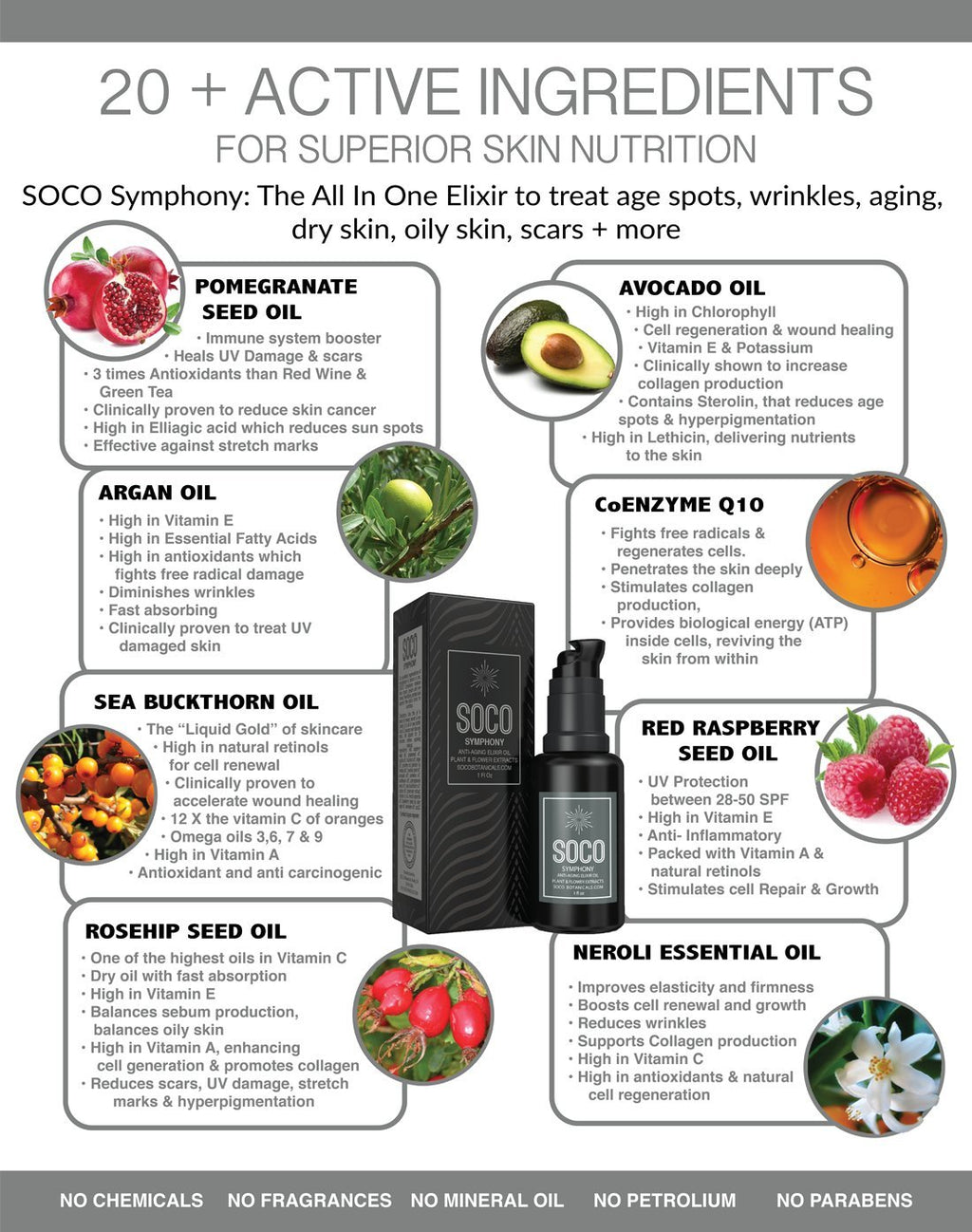 Anti Aging Organic Face Oil Serum with Sea Buckthorn, Argan, Rosehip & CoQ10 U12715
