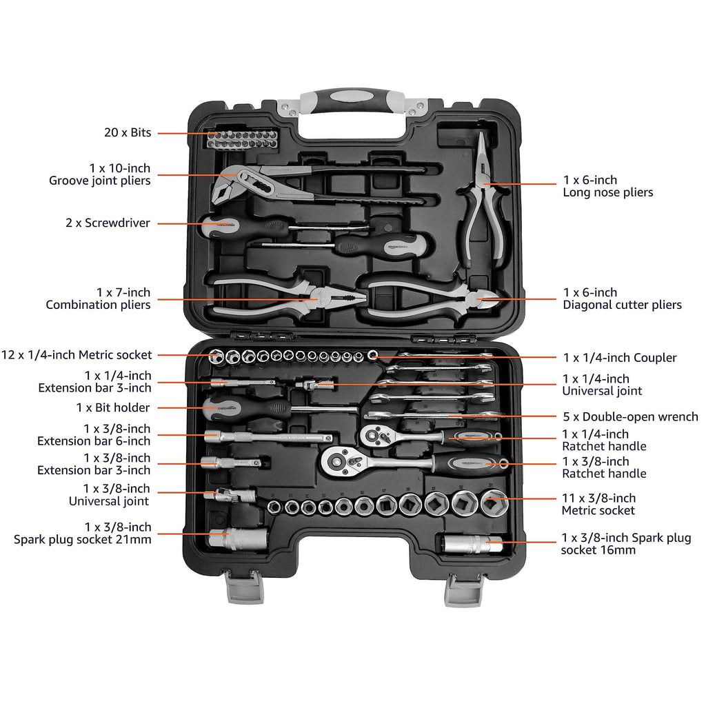 65-Piece Household Hand Tool Kit Set with Storage Case V918893