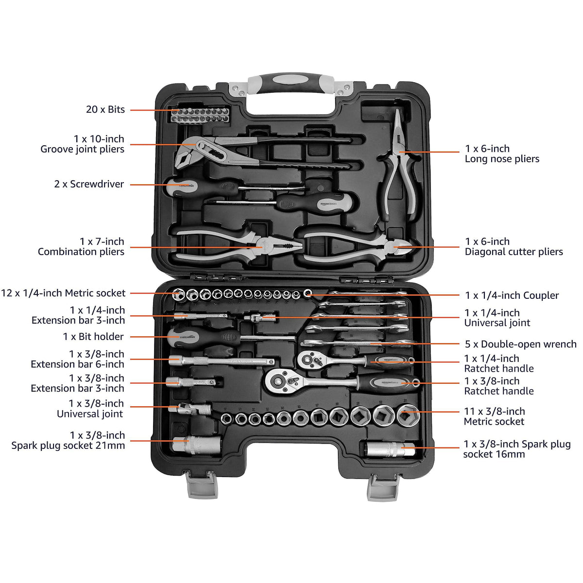 65-Piece Household Hand Tool Kit Set with Storage Case V918893