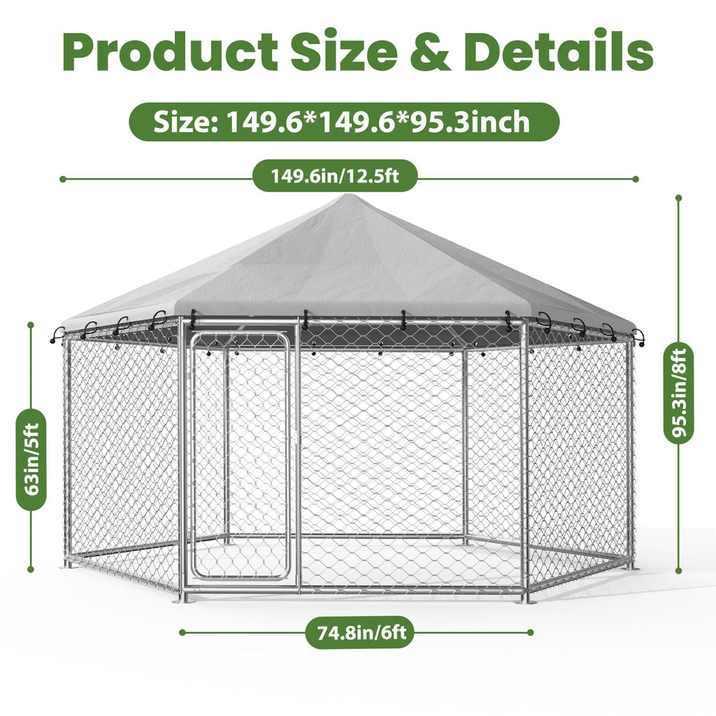 12.5x12.5 ft Outdoor Dog Kennel with Roof M14185