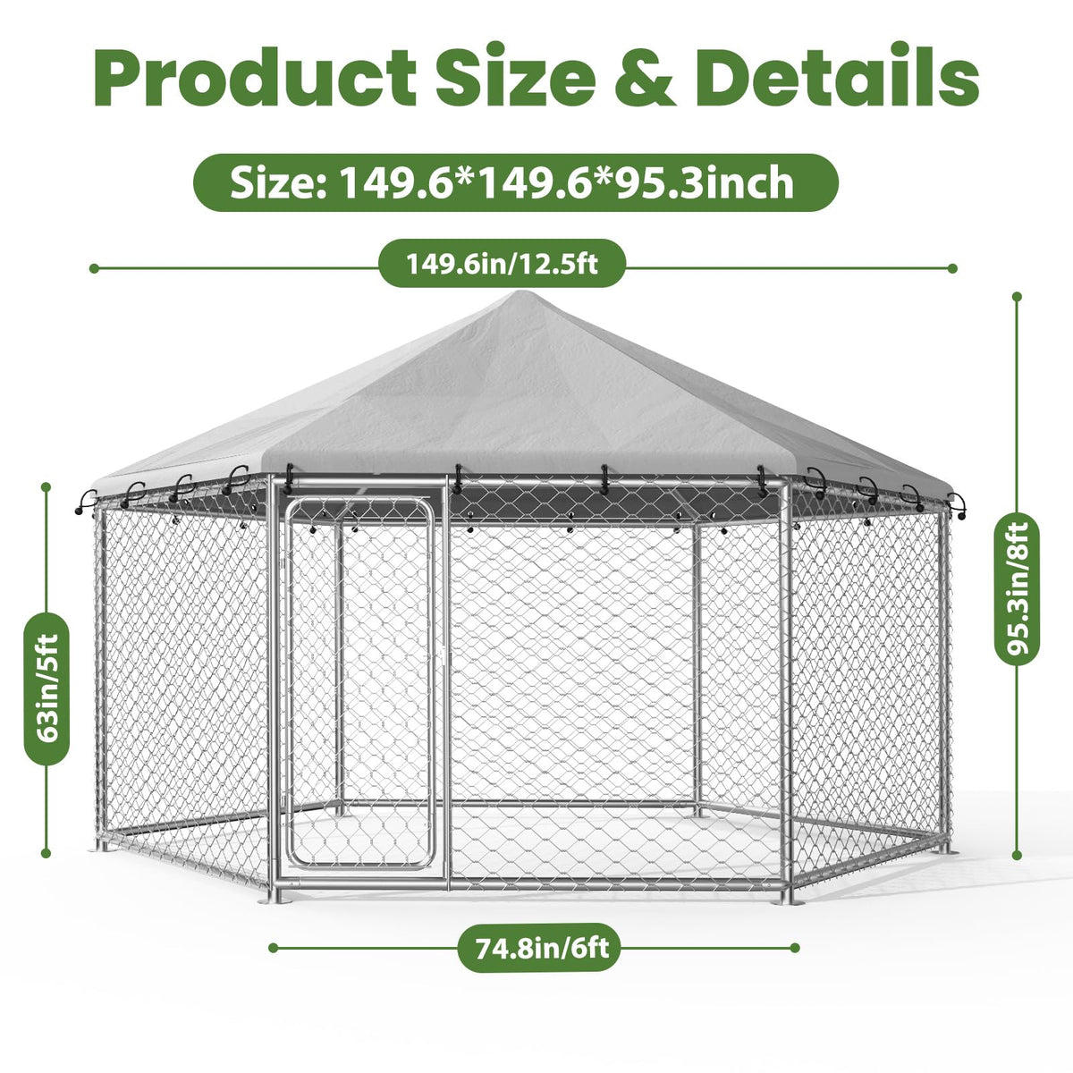12.5x12.5 ft Outdoor Dog Kennel with Roof M14185
