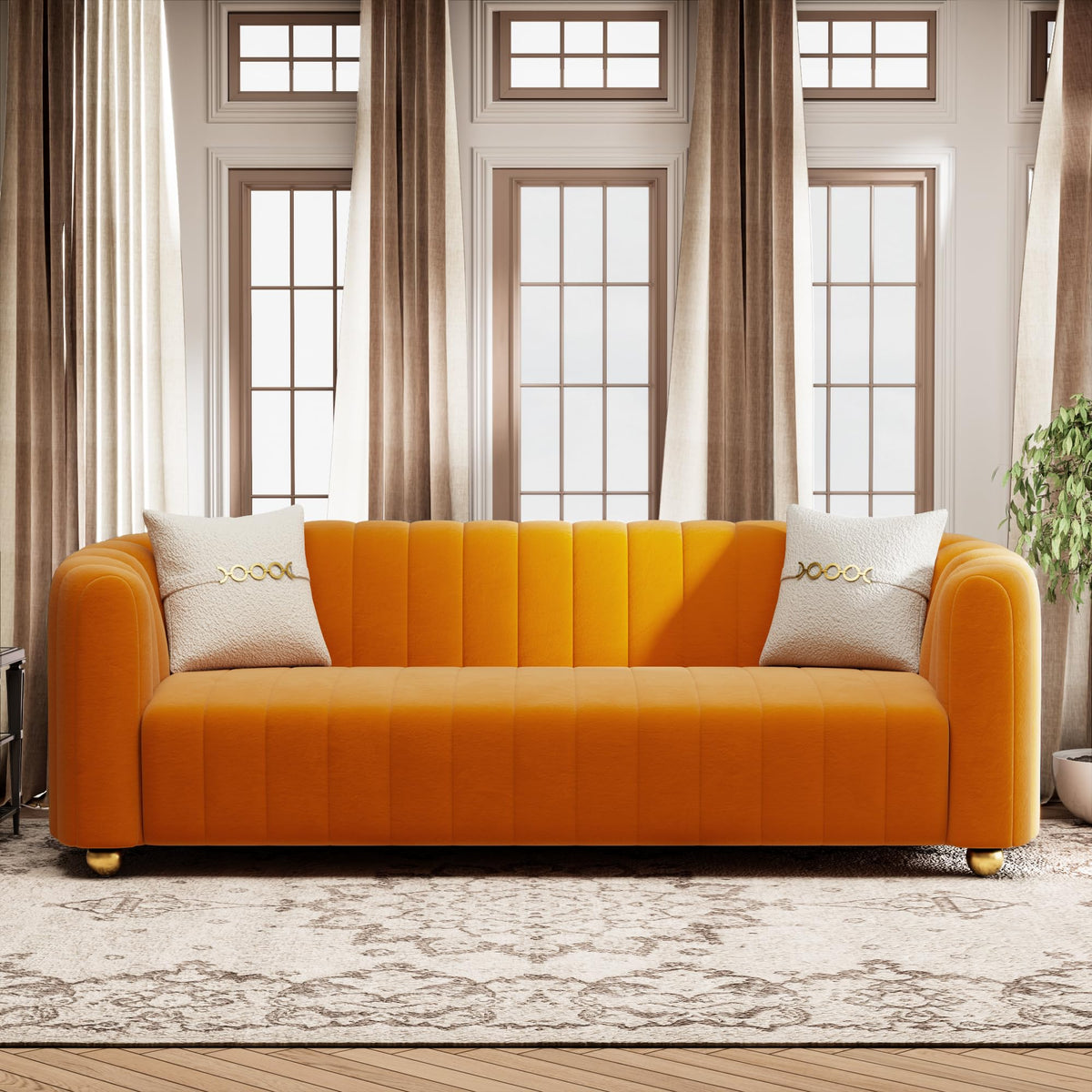 Orange Velvet Tufted 3-Piece Sofa Set B805