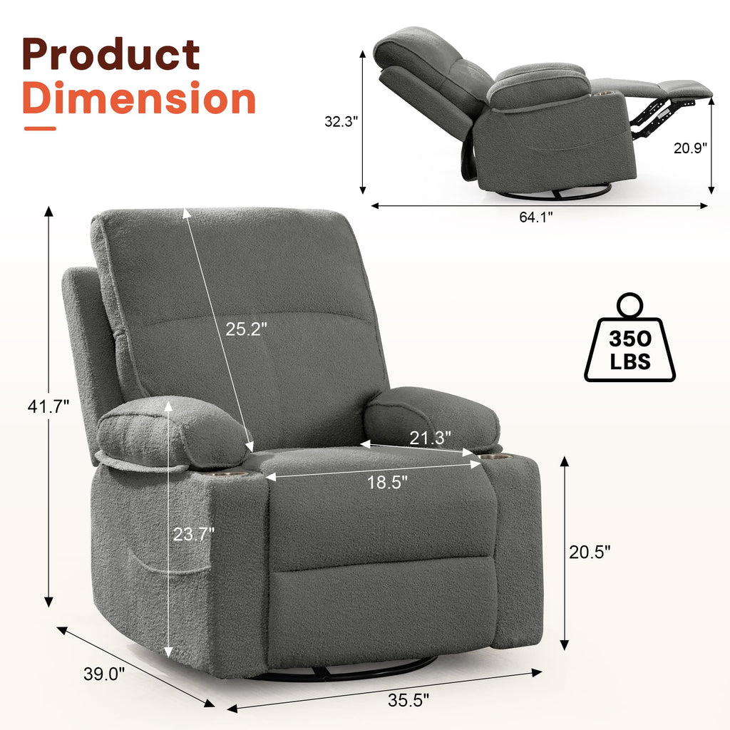 360° Swivel Rocker Recliner Chair with Cup Holders B274581