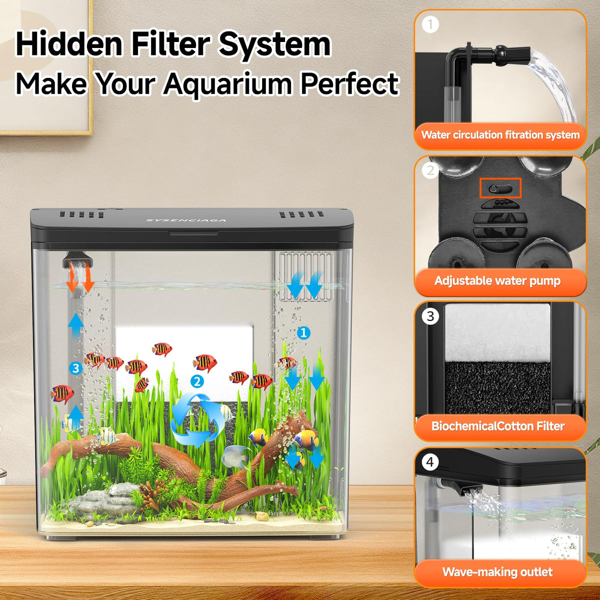 1 Gallon Acrylic Fish Tank Kit with Filter and Light D84949