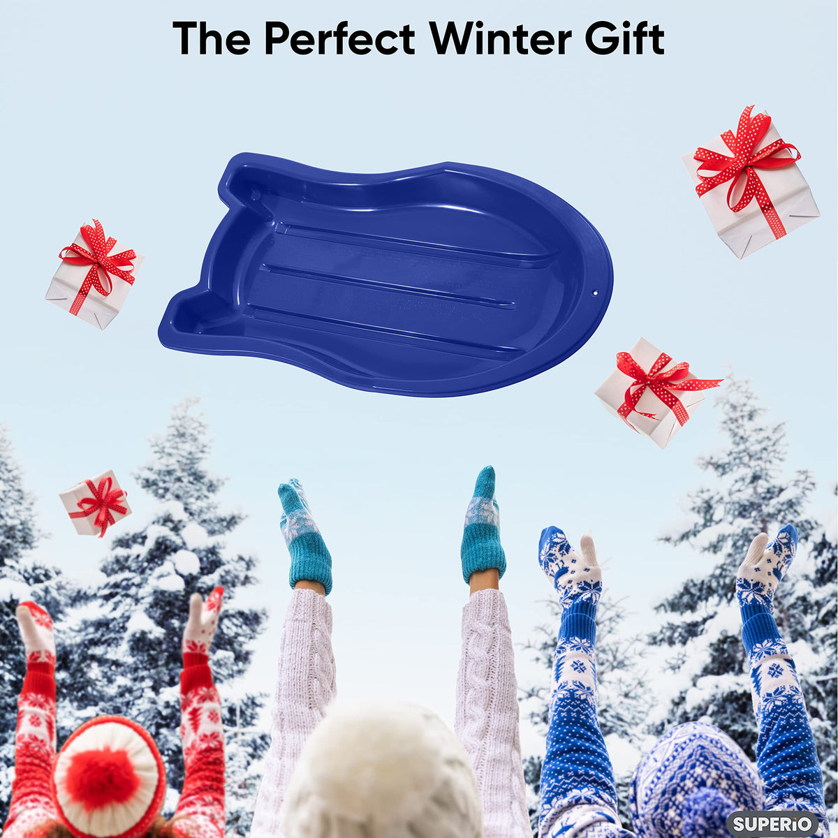 3 Pack Plastic Toboggan Snow Sled with Pull Ropes and Handles T37460