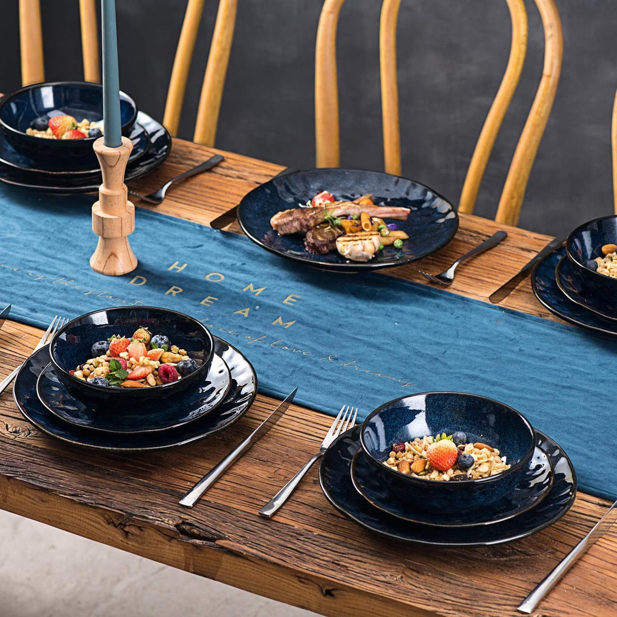 Ceramic Salad Bowls Set, 32 Ounce, Set of 4, Blue N328