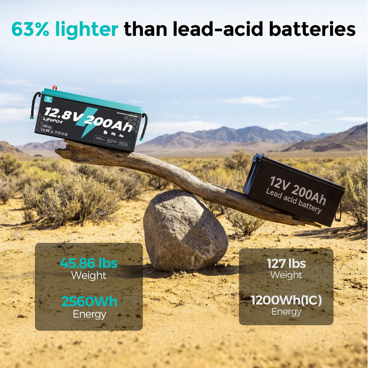 12V 200Ah LiFePO4 Deep Cycle Lithium Battery P1640