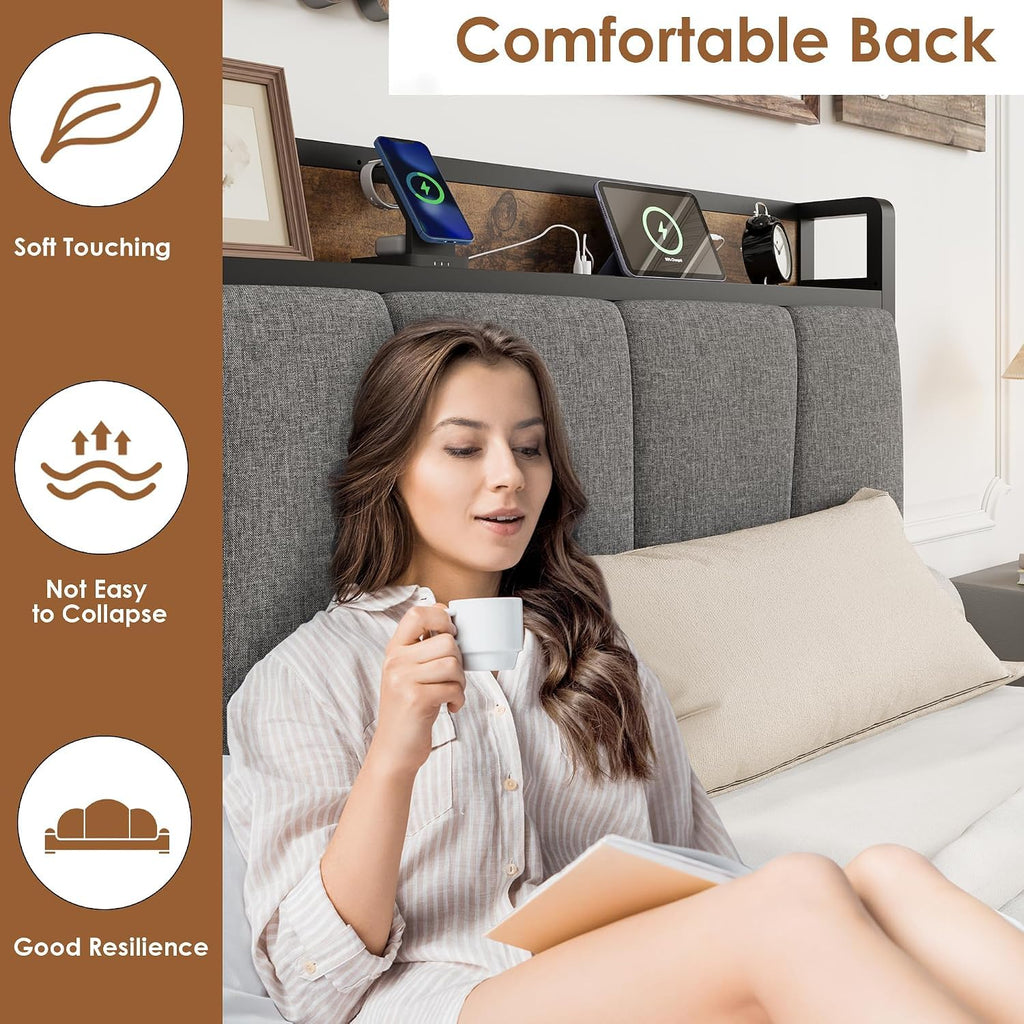 Twin Size Bed Frame with Storage Drawers and Charging Station C9780
