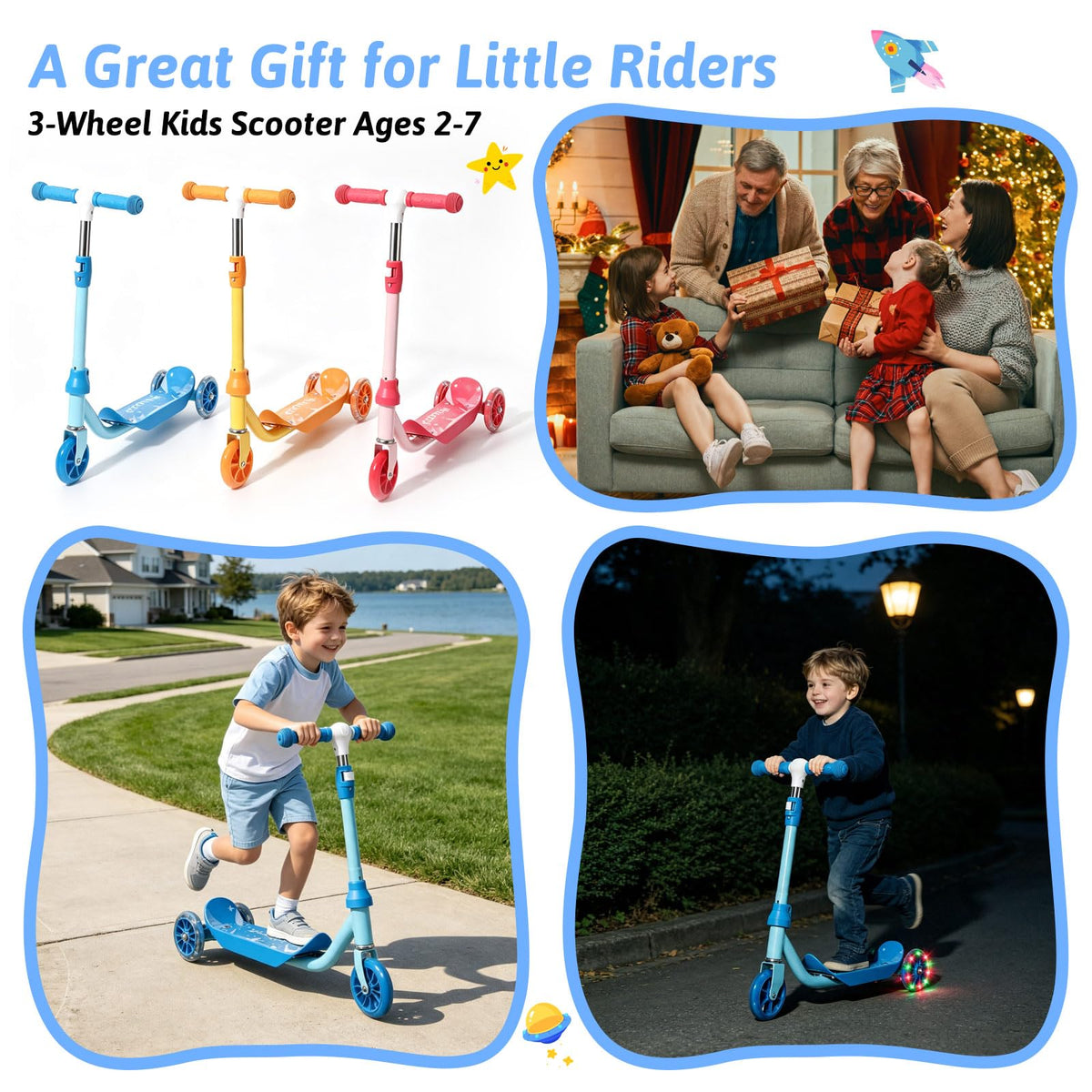 3-Wheel Kids Scooter Ages 2-7 Blue X983995