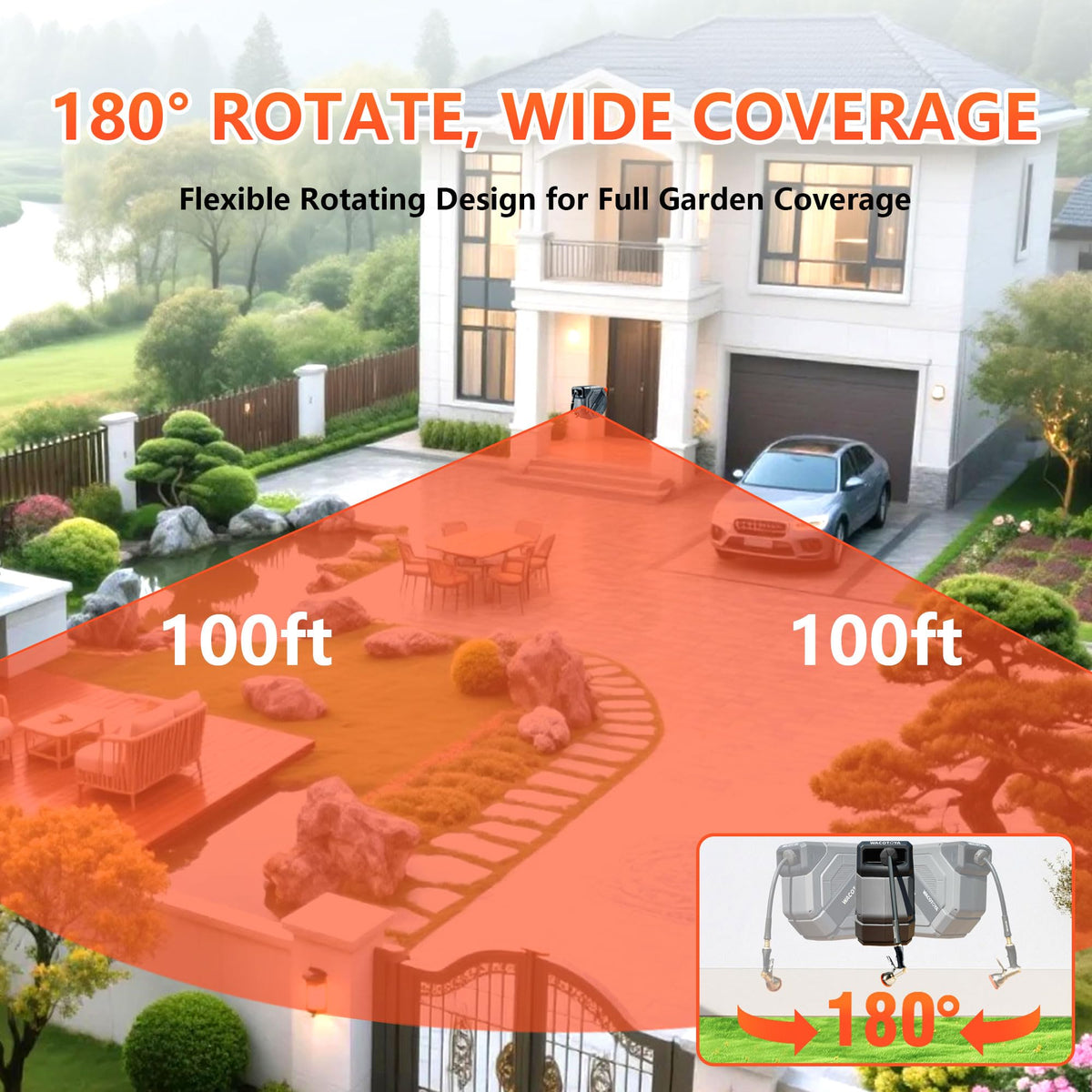 Retractable Garden Hose Reel, 5/8 in x100 ft Heavy Duty Wall Mount A493763