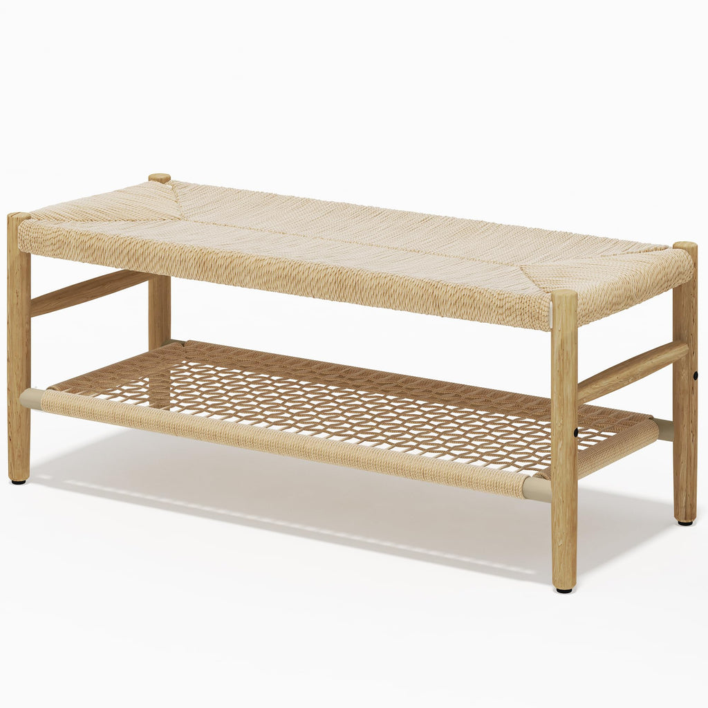 Indoor Entryway Bench with Storage Rack and Rubber Wood Legs C19273
