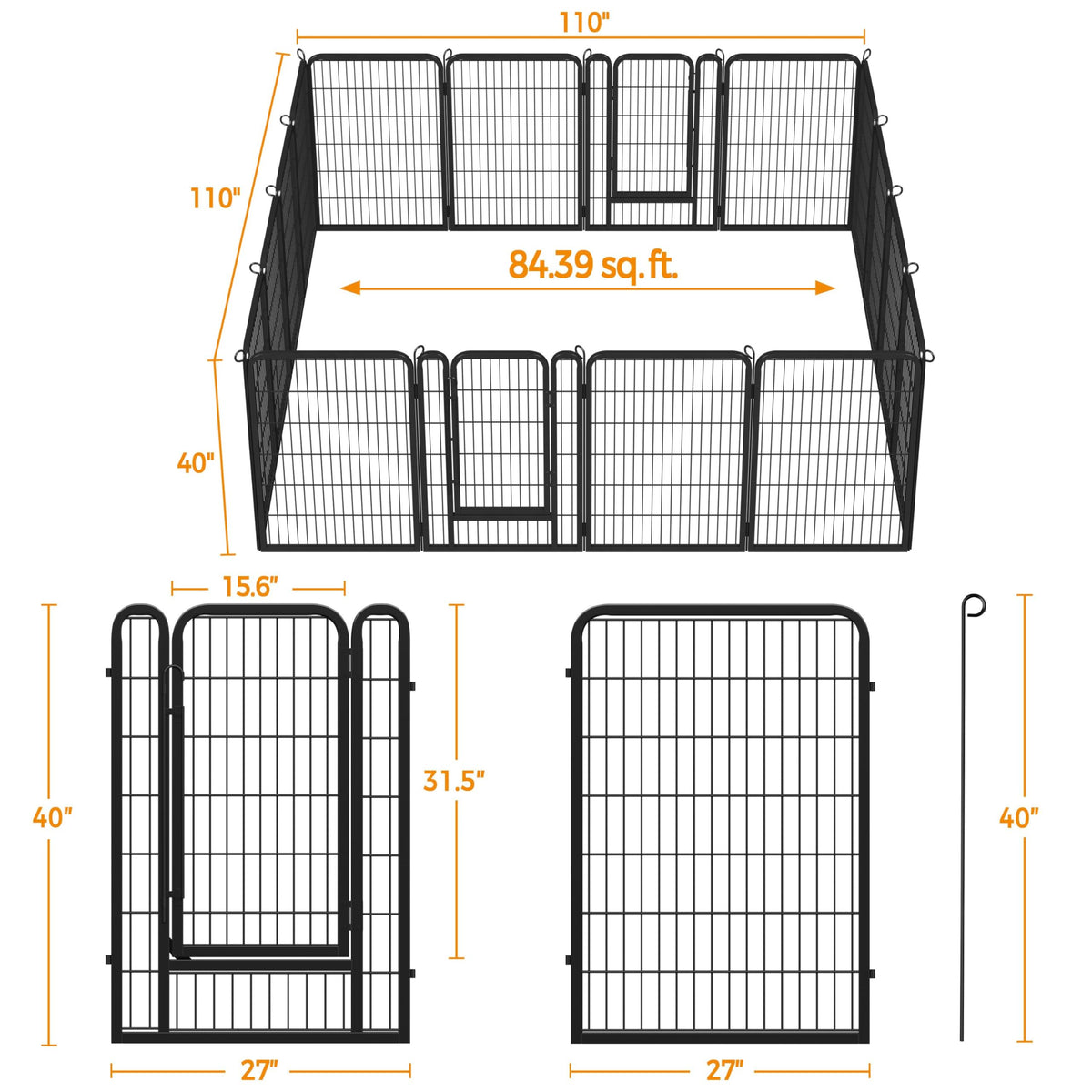 40 Inch 16 Panels Dog Playpen A9709