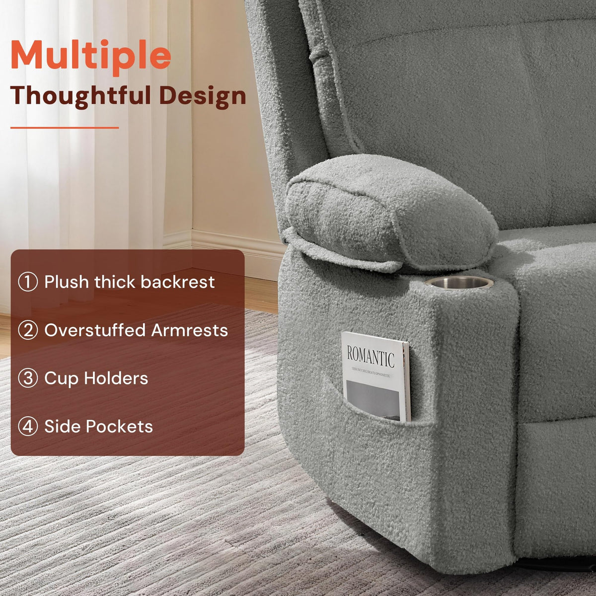 360° Swivel Rocker Recliner Chair with Cup Holders B274581