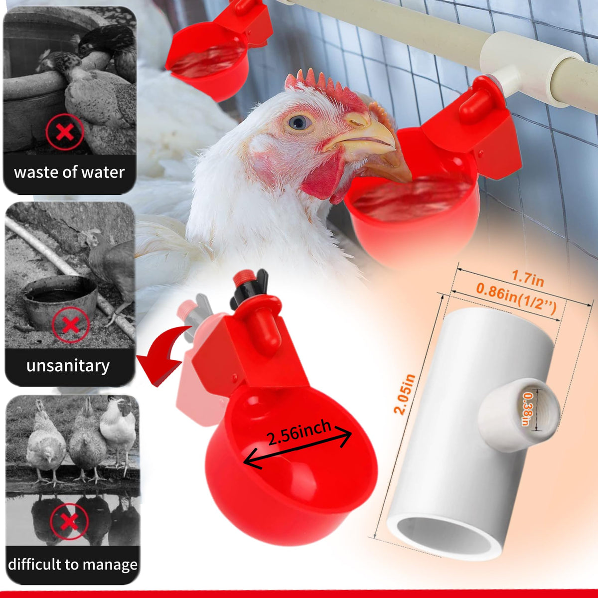 24 Pack Automatic Chicken Waterer Cups Kit V566