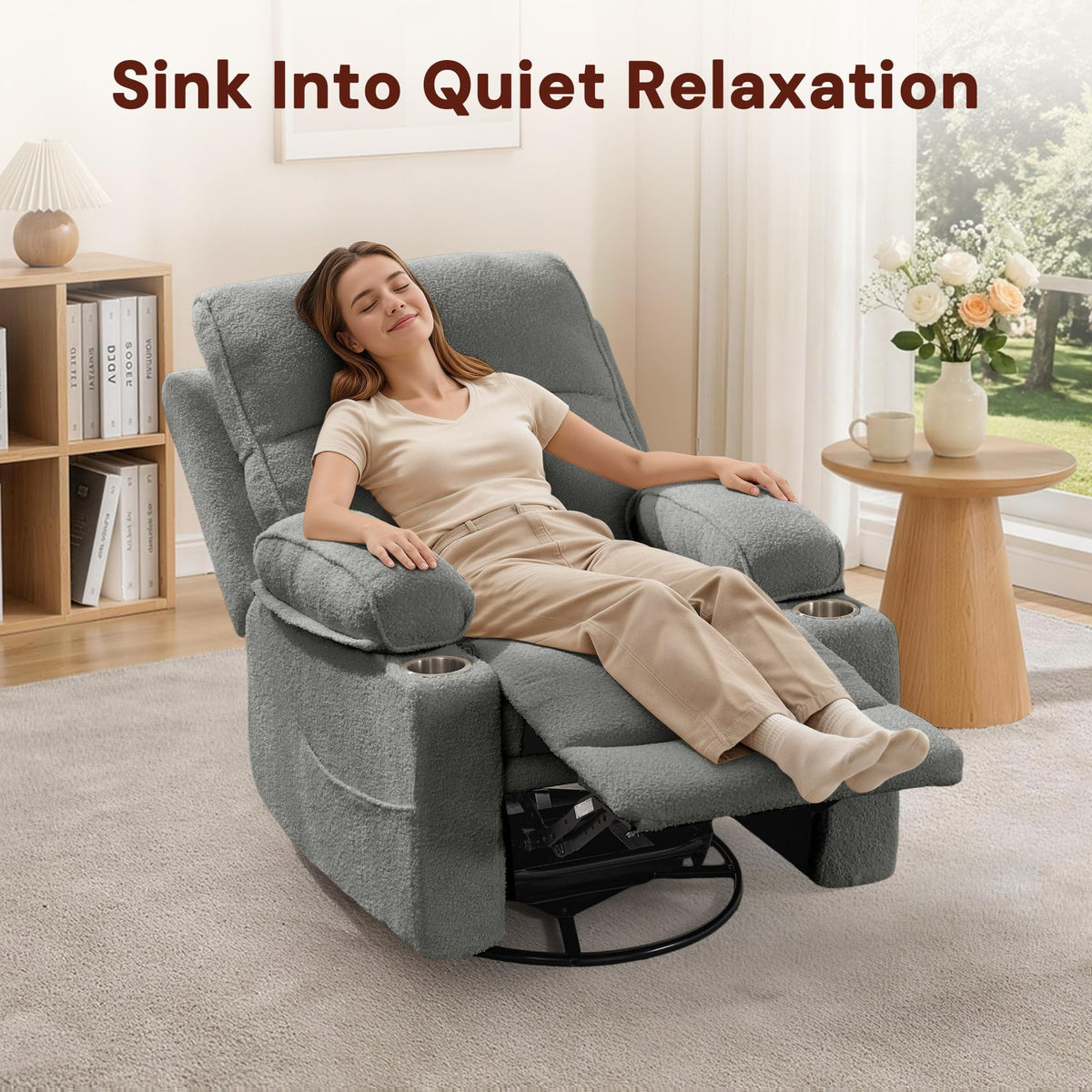 360° Swivel Rocker Recliner Chair with Cup Holders B274581